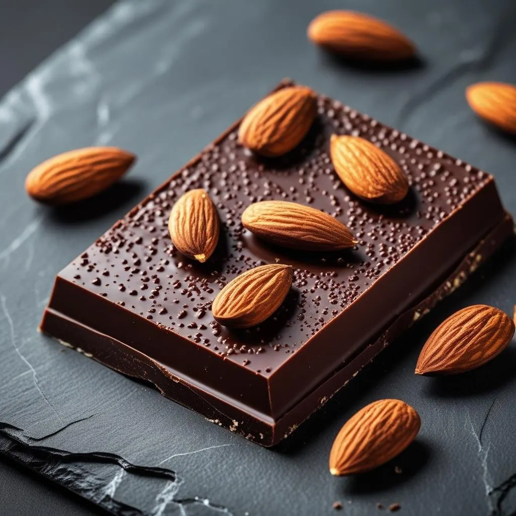 Dark chocolate with almonds – a smart, satisfying treat under the list of healthy snacks for men.