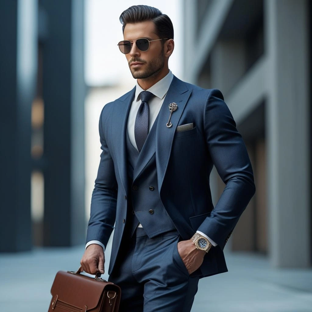 A stylish man wearing modern fashion items, representing must-have accessories for men in 2025.