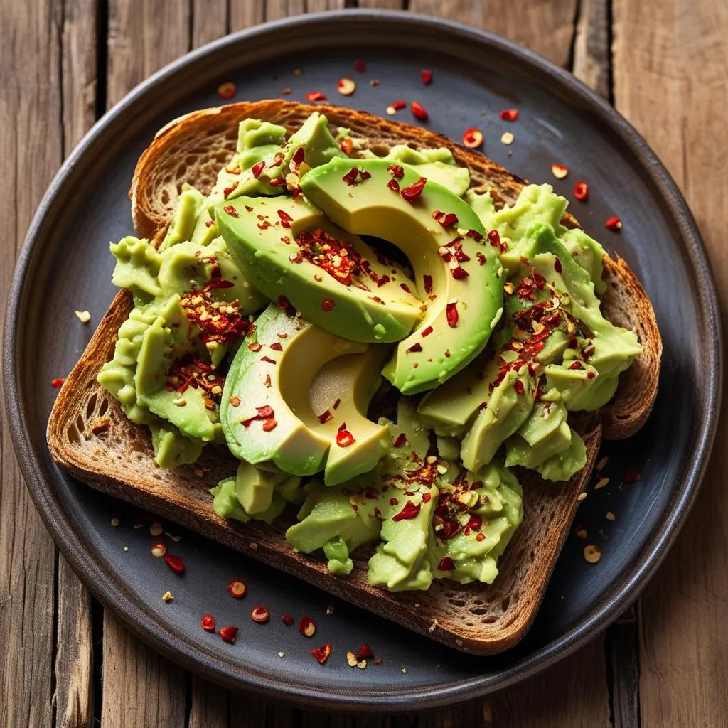  Avocado toast on whole grain bread – stylish and filling choice in healthy snacks for men.