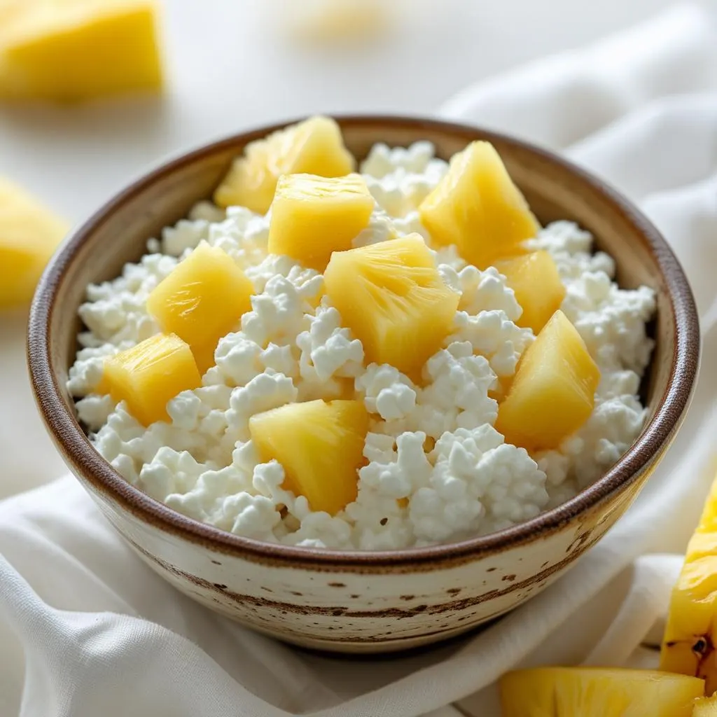 Cottage cheese with pineapple – a sweet yet protein-rich combo of healthy snacks for men.