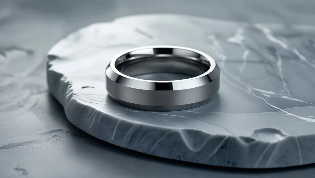 Rugged tungsten ring representing the best rings for men with durable, bold styling.
