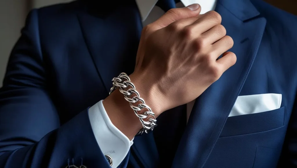 Top 10 bracelets for men – silver chain with suit